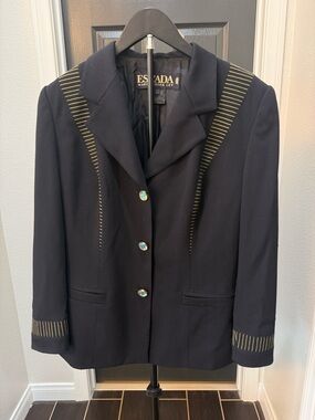 Escada Black Blazer with Gold Stitch Accents